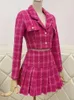 Fall Small Fragrance Vintage Tweed Two Piece Set Women Crop Top Woolen Short Jacket Coat Mini Skirts Sets Sweet 2 Suits 240124