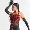 Palco desgaste vermelho flor callor design bodysuit feminino vestido de dança latina para mulheres samba ballroom dancewear trajes ny01 jj003