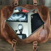 Duffel Bags Vintage Crazy Horse Deri Seyahat Ayakkabı Cep 50 Cm Büyük Kapasite Gerçek Hafta Sonu Bagaj Çantası Büyük Messenger