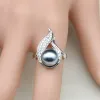 Halsband Gray Pearl White Cubic Zirconia Jewelry Set 925 Sterling Silver Bridal Jewelry for Women Earring/Ring/Pendant/Necklace