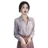 Chemisiers pour femmes élégant automne printemps satin à manches longues pour femmes col en V bouton doré rose violet dames bureau chemise ample hauts femme