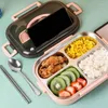 식기 5x 벤토 박스 어린이를위한 일본식 스타일 학생 컨테이너 재료 유출 정사각형 점심 구획 Pink-Abux