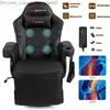 Andra möbler PowerStone Gaming Recliner Massage Gaming Chair med fotstöd ergonomisk pu läder singel soffa med kopphållare nackstöd Q240129