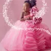 Africano rosa flor menina vestidos um ombro em camadas tule organza vestidos de flor pena decorado em camadas tule meninas vestidos de festa de aniversário para crianças negras f067