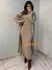 Vestidos de trabalho Modphy Sólido Camisola de Malha Longo Vestido Conjunto Mulheres Oversized Cardigan Casaco Sem Mangas Slim Duas Peças Casual