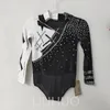 LIUHUO Personalizza Body da ginnastica ritmica Ragazzi Uomini Bianco-Nero Qualità Elastico Competizione Artistica Ginnastica Performance Wear Cristalli