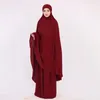 Ethnic Clothing Satin Abaya And Khimar Set For Women Caftan 2 Piece Islamic Hooded Abayas Ramadan Eid Muslim Prayer Garment Dubai Turkey