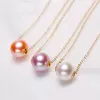 Necklace Natural Freshwater Pearl Pendant Necklace 18K Pure Yellow Gold Chain White Pink Purple Round Pearl Women Fine Jewelry X235