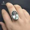 Anéis Tbj, grande verde ametista quartzo pedra preciosa festa "olhos capturando" anel em prata como presente agradável de casamento de aniversário com caixa de joias