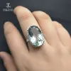 Anneaux Tbj, grande bague de fête en pierre précieuse de quartz d'améthyste verte "accrocheur" en argent comme cadeau d'anniversaire de mariage avec boîte à bijoux