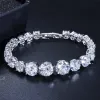 Bracelets CWWZircons luxe CZ bijoux de mariée couleur argent forme ronde gros zircon cubique Bracelets Bracelets pour femmes CB150