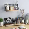 Grille de rangement de cuisine, étagère murale en fer et bois, support monté décoratif noir créatif, panier suspendu de douche sans poinçon, chambre à coucher