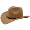 Bande de cuir café Vintage Parent-enfant femmes hommes enfant enfant laine à large bord Cowboy Western chapeau Cowgirl casquette melon 54-57-61 cm 240119