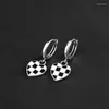 Dangle Earrings XSL JIAMEI S925 Sterling Silver Love Heart Checkerboard Black And White Dripping Oil Women's Fine Jewelry Gift