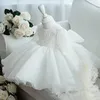 Dziewczyna sukienki cekin biała sukienka na 1. urodziny na ubrania dla niemowląt Brorie Brytyjny Chrzest Mesh Princess Party Ball Suknia