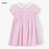 Flickaklänningar 2024 Baby Girls Pink Solid Color Cotton Dress Lovely and Comfort Children Elegant Soft For Kids 2-8 år