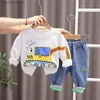 Kleidungssets Herbst Babybrief Langarmanzug 0-5-jährige Boy Cartoon Excavator Pullover Hose zweiteiler einfacher Freizeitsportsportwear