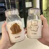 Water Bottles 450ml Kawaii Bear Glass Cartoon Bottle Eco Friendly Cute Cups For Student Girl Gift Milk Coffee Waterbottle