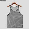 Men's Tank Tops 2024 Men Mesh Transparent O-neck Sleeveless Streetwear Clothing Fitness Sexy Solid Party Fashion Vests INCERUN