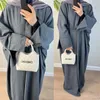 Etnik Giyim Dubai Manşet Slit Shiny Abaya Eid Ramazan Kadın Koyuklu Kıyafetler Kimono İslami Kalın Hırka Artı Boyut Mütevazı Elbise