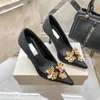 Luxury Sandal 3d Floral Gold Orchid High-heeled Shoes For Women Early Spring Summer Women New Square Toe With Sandals Silk Evening Best Single Shoes