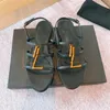 Düz Sandal Kadın Yay Slingback Flats Mules Tasarımcı Yaz Ayakkabıları Mektup Altın Toka Terlik Kayışları Slaytlar Boyut 35-41