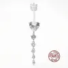 Gioielli lungo zircone ciondola piercing all'ombelico per le donne Anello in argento sterling 925 con ombelico Nappe di cristallo sexy Gioielli penetranti per il corpo