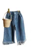Pantolon kız pantolon boyutu 110-150 bahar 2024 Kore versiyonu saçaklı kot pantolon