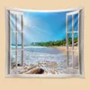 模倣窓の風景タペストリーウォールぶら下げ熱帯の木タペストリーアートホームデコレーションシーサンライズ寮240125