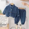 Clothing Sets Spring and Autumn Boys' Colored Denim Long Sleeve Set 0-5 Year Old Boys' Solid Color Cardigan Coat+Pants Casual Two Piece Set