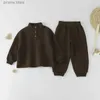 Kleidungssets Herbst und Winter Neues Baby-Fleece-Langarmset 1-8 Jahre altes Kinder-Knopf-Stehkragen-Pullover-Hosen-Zweiteiler-Set