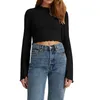 Dames Tanks Dames Y2k Bell Sleeve Geribbelde Slim Fit Crop Top Sexy Effen Kleur Uitgaan Strak Shirt Lente Herfst Cropped T-shirt