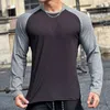 Camiseta masculina cor sólida em torno do pescoço esportes textura tecido manga longa superior adequado para homens cortados grandes e altos