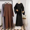 Etniska kläder muslimska kvinnor vanligt bälte maxi klänning Eid Ramadan Dubai Abayas Turkiet Kaftan Islamiska Saudiarabiska mantel Marocain Caftan