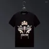 Men's T Shirts Crown Printed Rhinestones Men Clothing Fashion Streetwear O Neck Cotton Short Sleeve Slim Tshirt Man Calaveras Camiseta