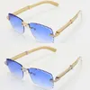 2024 New Luxury Diamond cut lens Rimless Mens Sunglasses Large Square Designer Glasses 03770 Original White Genuine Natural horn Sunglasses Frames Size 60-21-145MM