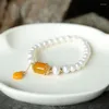 Charmarmband lyxiga naturliga pärlarmband med charmig jadeit eller agat hänge underbara handgjorda fina smycken för kvinnor elegant gåva