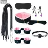 Adult Toys Sex Restraints Slave Bondage Strap Plush Handcuffs Nipple Clamp Love Rope Eye Blinder Mouth Gag Leather Whip Gear Adult Game Set