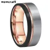 Skewers 8mm Tungsten Men's Rings Black and Rose Gold Wedding Engagement Band Brushed Finish Fashion Jewelry Grooved Ring Sizes 5 to 15