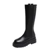 Laarzen Vrouwen Hoge Laarzen Mode Vrouw Antislip Waterdichte Winter Rits PU Lederen Knie Hoge Laarzen Vrouwen Chunky Platform Lange BootsL2401