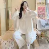 Mulheres sleepwear primavera outono inverno pijamas mulheres princesa mangas compridas doce renda solta plus size loungewear pode usar fora