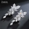 Stud ZAKOL Fashion Leaf Zircon Drop Earrings for Women White Gold Color Marquise Crystal Bridal Earring Wedding Party Jewelry YQ240129