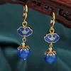 Kolczyki Dangle Summer Ethnic Blue Long Natural Stone Drop Vintage Cloisonne Agate Chiński styl biżuterii dla kobiet