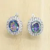 Collane 925 Gioielli da sposa d'argento Set per donne Rainbow Zirconia Orecchini a cerchio Collana Ringi