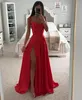 Red Prom Dress a line straps satin Evening Dress elegant Pleats Split Formal Long Special Occasion Party dress robe de soiree