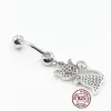 Gioielli HelloLook carino zircone gatto ciondola anello ombelico vero argento sterling 925 piercing all'ombelico gioielli sexy penetranti per il corpo