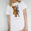 Women's T-Shirt BLINGPAW Graphic Tee Minimalist Teddy Bear Robot Robotic Print T-shirt Women White Cotton Top Tees Summer Custom Tee Shirts T240129