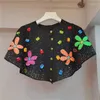 Women's Sweaters Drilling Flowers Embroidery Sequined Cloak Sweater Coat Knitted Diamonds Beaded Bottoming Shirt Pullovers Jumpers 2pcs Set
