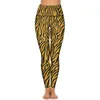 Active Pants Tiger Print Design Leggings Pockets Gold Stripes Custom Yoga High midja träna Lagging Söt stretchig sport