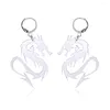 Dangle Earrings Punk Gold Silver Color Mirror Surface Dragon For Women Chinese Style Clear Resin Acrylic Animal Drop Jewelry